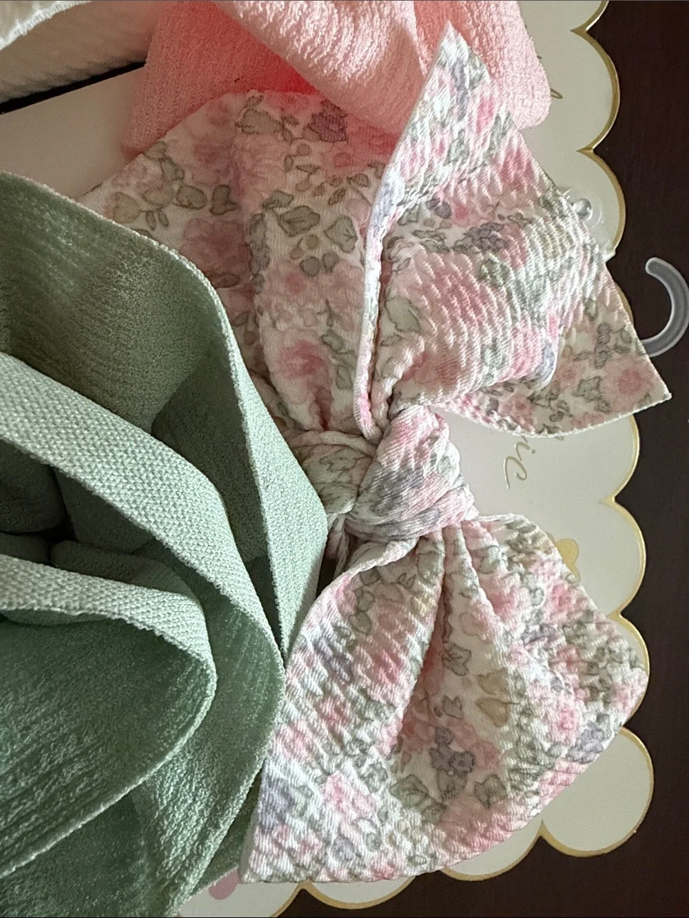 Baby Girls' Pastel HeadBand Bows Pink, Cream, Sage and floral.  Set of 6
